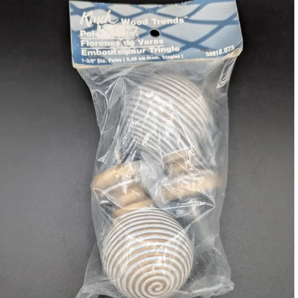 Kirsch Curtain Rod Finials Wooden Sphere New old stock Vintage Y2k Home Decor